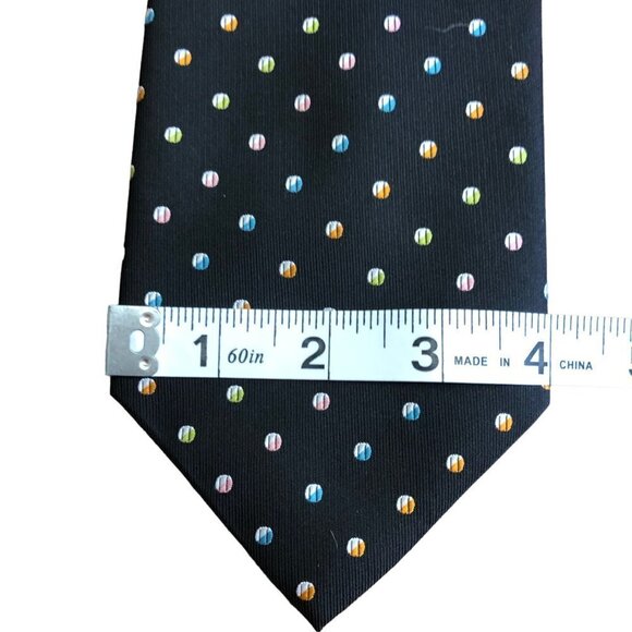 Hugo Boss Necktie 100% Silk Made in Italy Black with Multicolor Dots / Balls EUC - Picture 3 of 6